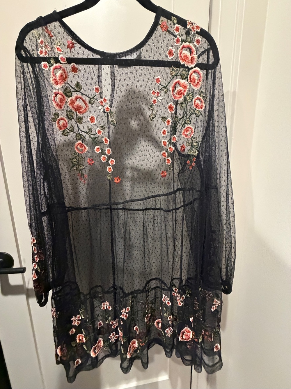 ASOS Sheer Black Embroidered Floral Duster